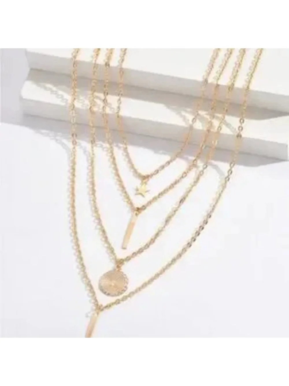 Gold 1pc Layered Bar Coin Necklace
